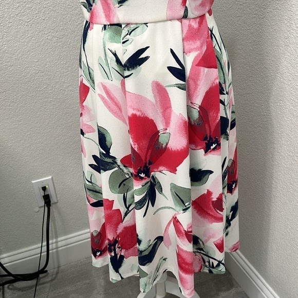 DKNY Dresses Floral Dresses DKNY Womens Pink Sleeveless V Neck Midi Fit Flare - Picture 7 of 11